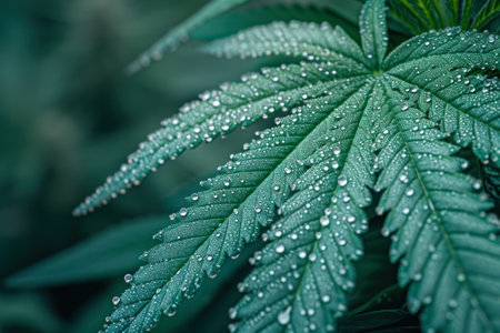 green cannabis leaf in natural environment.の素材