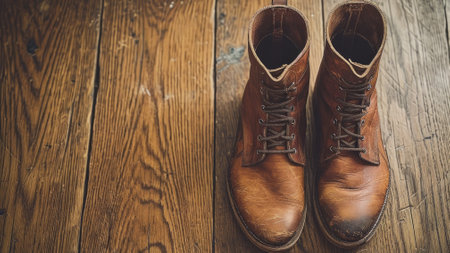 brown leather casual boots shoe advertising.の素材