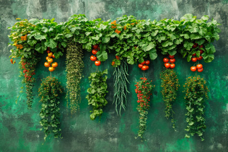 decorative wall bed with greens and vegetables.の素材
