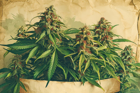 green cannabis buds vintage style.の素材