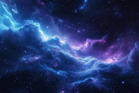 colorful glow in the purple blue starry sky.の素材