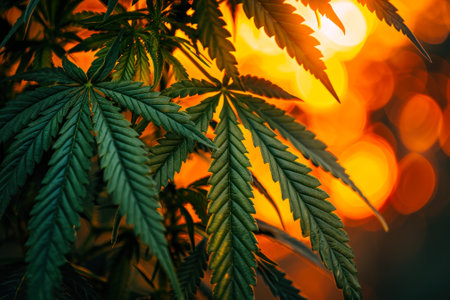 cannabis leaves shine through the sun.の素材