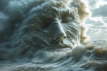 sea storm water wave in the form of a human face.の素材