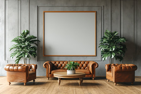 room for business meetings with leather sofas with a picture layout on the wall.の素材