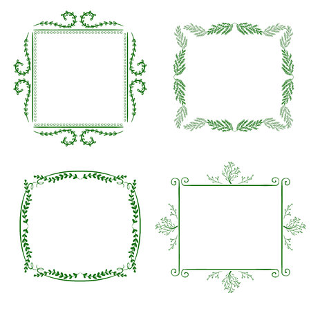 set of hand drawn floral green frames.のイラスト素材