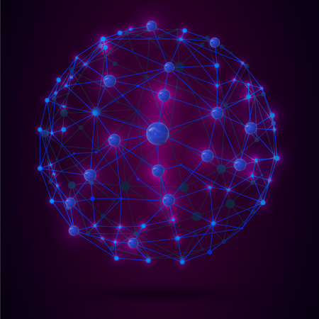 Wire frame connecting globe network with realistic blue ballsのイラスト素材