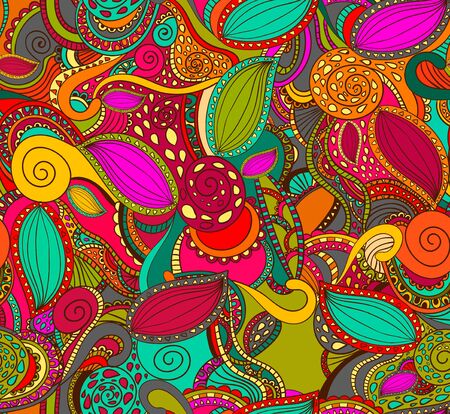 Seamless VECTOR pattern: whimsical colorful flowers.のイラスト素材