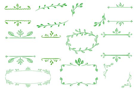 VECTOR hand-sketched green flora frames on whiteのイラスト素材