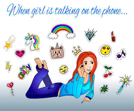 When girl is talking on phone... - VECTOR illustrationのイラスト素材