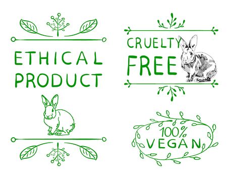 VECTOR signs: doodle frames with rabbits and handwritten wordsの写真素材