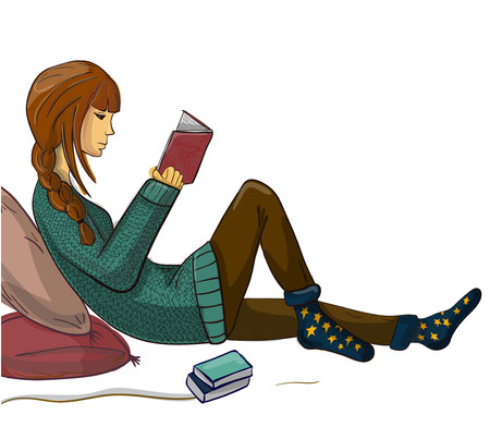 Girl reading a book VECTOR illustrationのイラスト素材