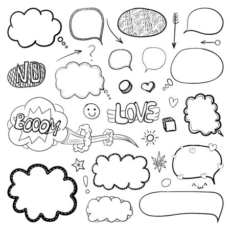 VECTOR set of hand-drawn blank comic element, black linesのイラスト素材