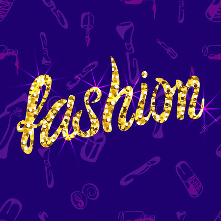 Vector SEAMLESS pattern with doodle cosmetic products with letters: fashion, purpleのイラスト素材