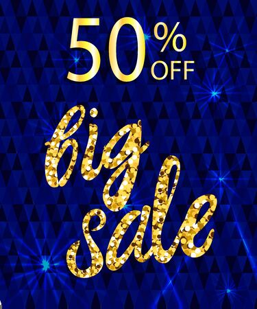 50 OFF big sale VECTOR template with handwritten gold letters.のイラスト素材