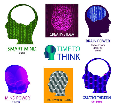VECTOR set of icons: smart mind studio, mind power center, time to think, creative idea.のイラスト素材