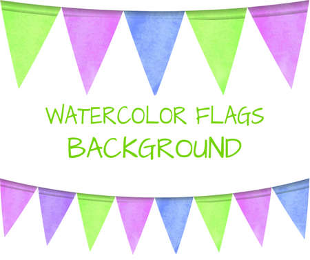 Green VECTOR set of watercolor flags, festive colorful background.のイラスト素材
