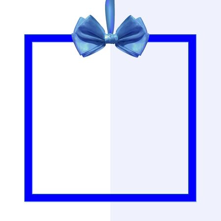 Square frame with realistic purple silk bow on white.のイラスト素材