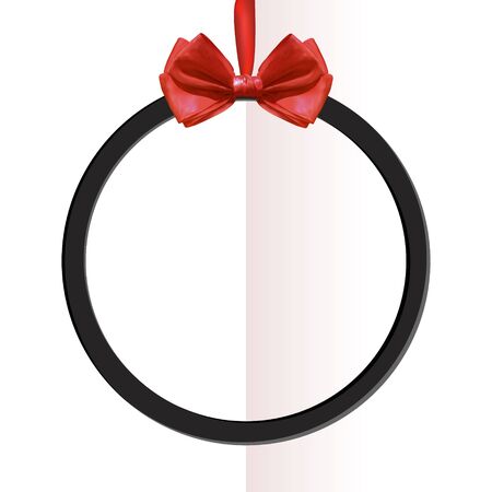 A black VECTOR round black frame with bow on folded paper background.のイラスト素材