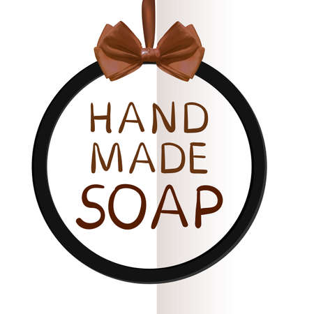 Hand made soap VECTOR tag on folded paper backgroundのイラスト素材