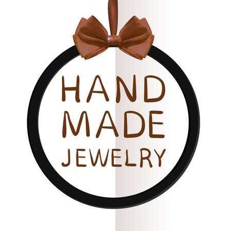 Hipster illustration of a Hand made jewelry VECTOR tag on folded paper background.のイラスト素材