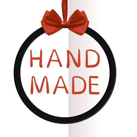 Simple  illustration of a Hand made VECTOR text in frame with realistic red silk bow.のイラスト素材