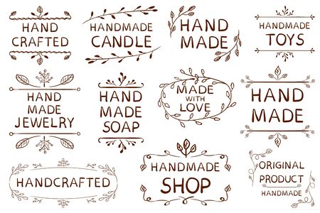A VECTOR set of hand drawn HAND MADE brown tag templates.のイラスト素材