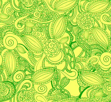 A Seamless VECTOR doodle pattern, green on yellow.のイラスト素材