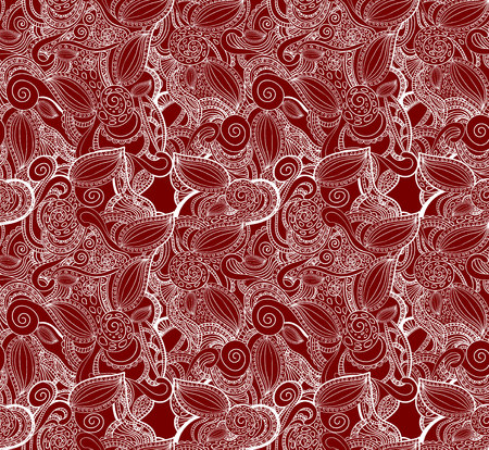 A Seamless VECTOR doodle pattern, white on dark red.のイラスト素材