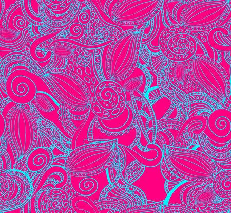 A Seamless VECTOR doodle pattern, turquoise on magenta.のイラスト素材