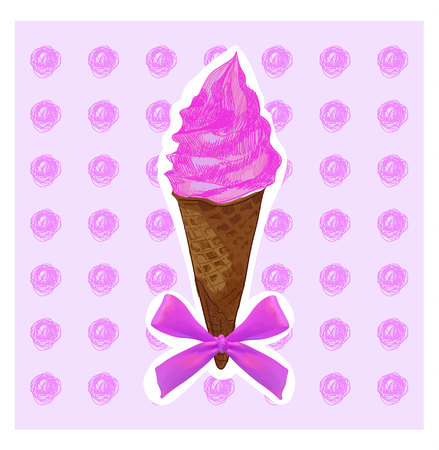 Drawn VECTOR ice cream on pink background with scribble circles.のイラスト素材