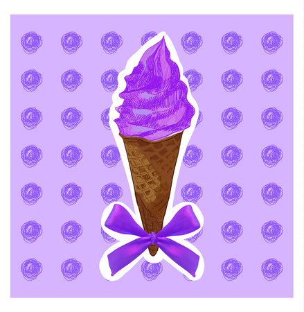 Drawn VECTOR ice cream on purple background with scribble circles.のイラスト素材