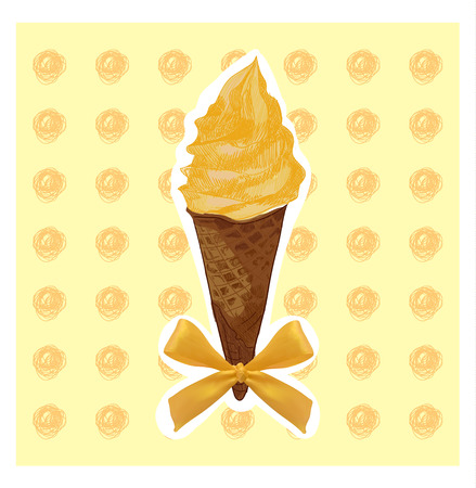 Drawn VECTOR ice cream on yellow background with scribble circles.のイラスト素材