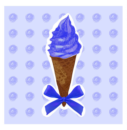Drawn VECTOR ice cream on blue background with scribble circles.のイラスト素材