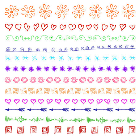 Set of multicolor hand drawn vintage design elements.のイラスト素材
