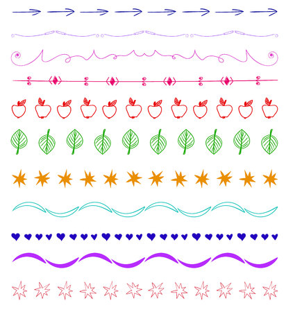 Set of multicolor hand-drawn vintage design elements.のイラスト素材