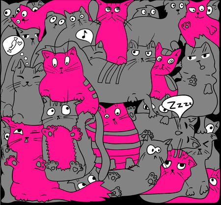 Gray and pink cats on black.のイラスト素材