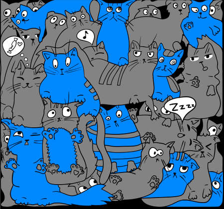 Gray and blue cats on black.のイラスト素材