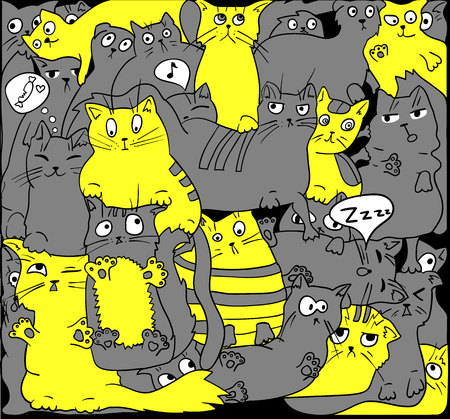 Gray and yellow cats on black.のイラスト素材