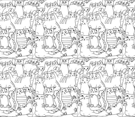 Plain Seamless pattern: white cats on blackのイラスト素材