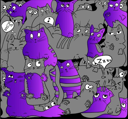 Gray and purple cats on black.のイラスト素材