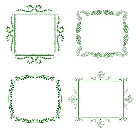 VECTOR set of hand drawn floral green frames.のイラスト素材