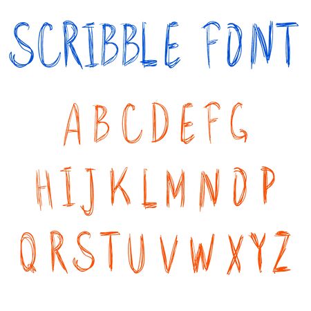 Scribble font. VECTOR blue and orange letters.のイラスト素材