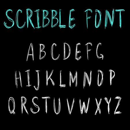 Scribble font. VECTOR light blue and white letters on black.のイラスト素材