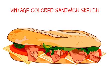 Vintage colored sandwich sketch, VECTOR illustrationのイラスト素材
