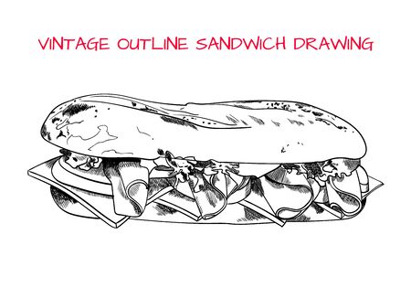 Vintage outline sandwich sketch, VECTOR illustrationのイラスト素材