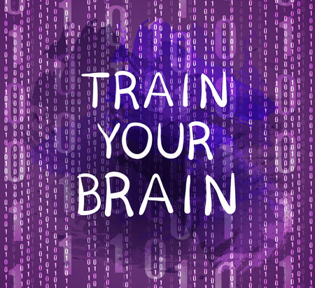 Train your brain text on purple background with numbers, VECTOR hand drawn letters.のイラスト素材