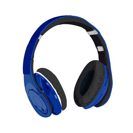 Hand drawn VECTOR headphones. Blueのイラスト素材