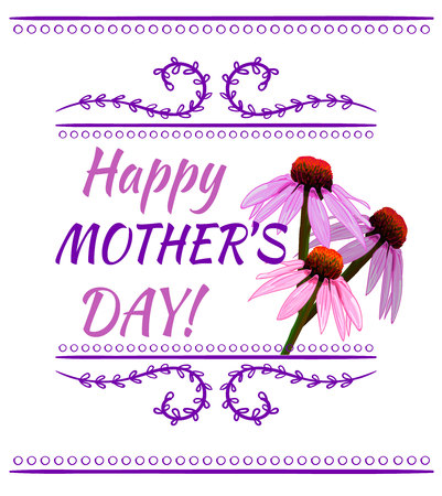 Happy mothers day inscription, VECTOR design element with pink flowers.のイラスト素材