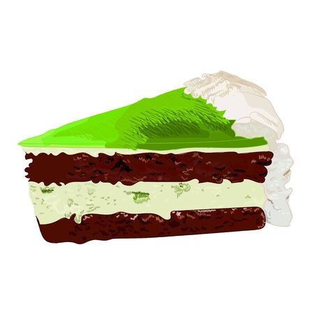 Cake slice, hand drawn VECTOR sketch. Green cream cake.のイラスト素材