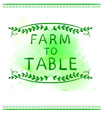 FARM TO TABLE. Hand drawn typographic element on green paint splash background. Green lines.の写真素材